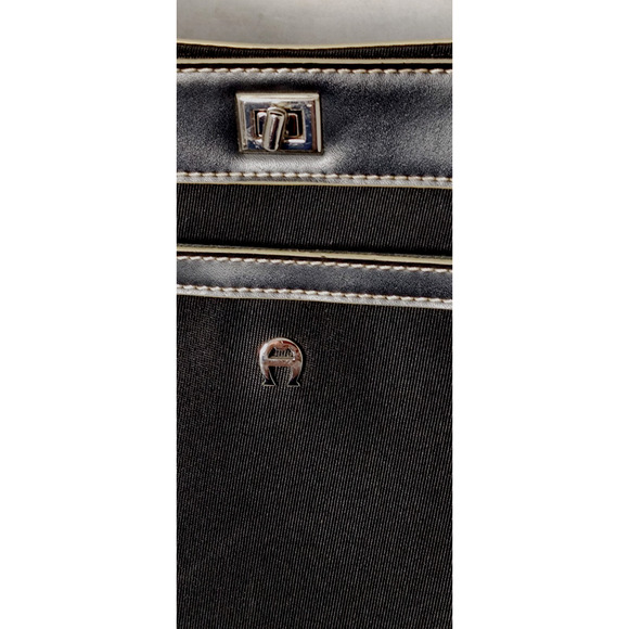 Etienne Aigner Shoulder Bag Purse Black Fabric White Stitch Trim #40132 Clean - Picture 3 of 15